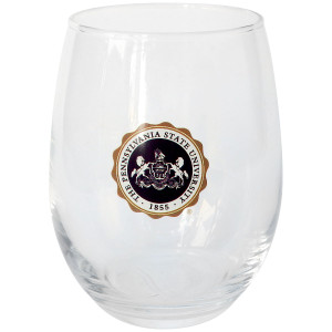 stemless wine glass with The Pennsylvania State University Seal